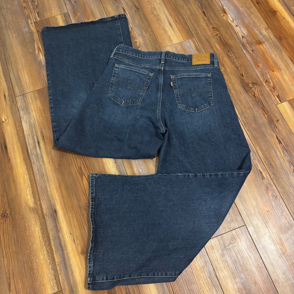 Levis Premium 726 High Rise Wide Leg Jeans Womens Sz 32 Dark Wash Blue 34x31